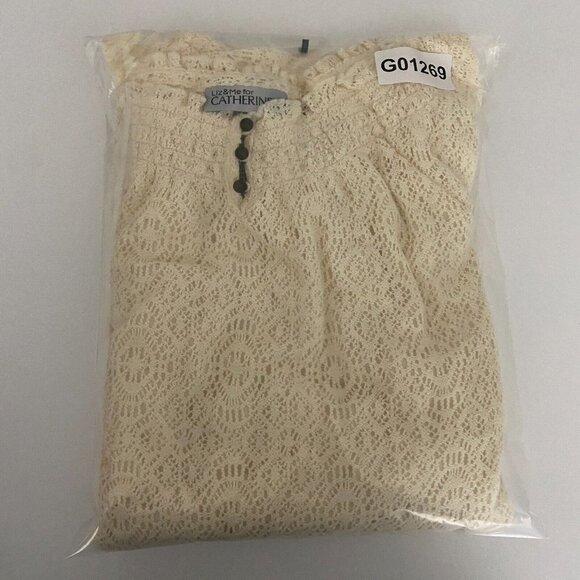 Catherines Blouse Size 3XWP Cream Crochet Knit Short Sleeve Pullover - Picture 9 of 9